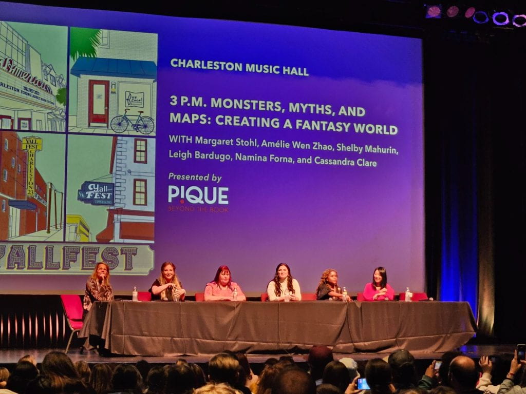 This is a picture of authors Margaret Stohl, Leigh Bardugo, Cassandra Clare, Shelby Mahurin, Namina Forna, and Amelie Wen Zhao